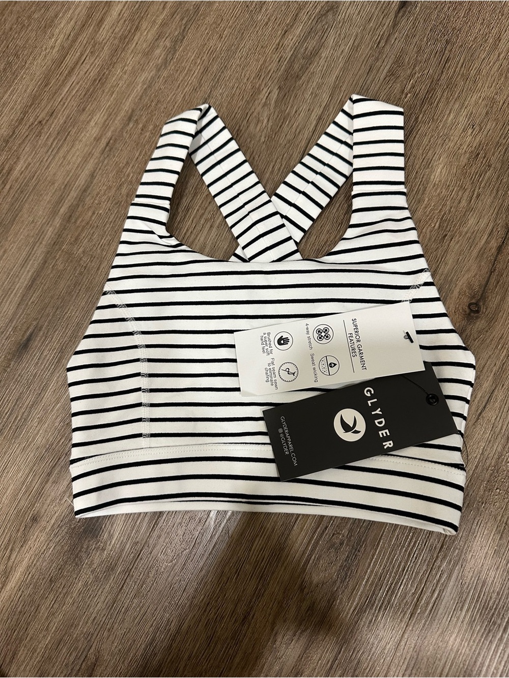Glyder Black & White Striped Cross-Back Sports Bralette